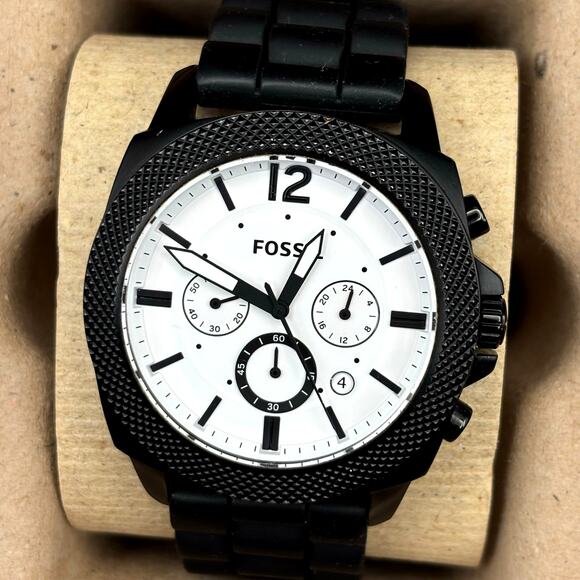 Fossil BQ2060 Machine Gunmetal Chronograph Mens White Dial Silicone Strap Watch - Picture 4 of 17